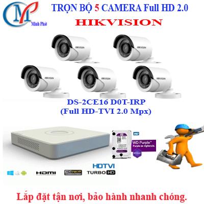 Trọn bộ 5 camera FULL HD HIKVISION 2.0 (IR)
